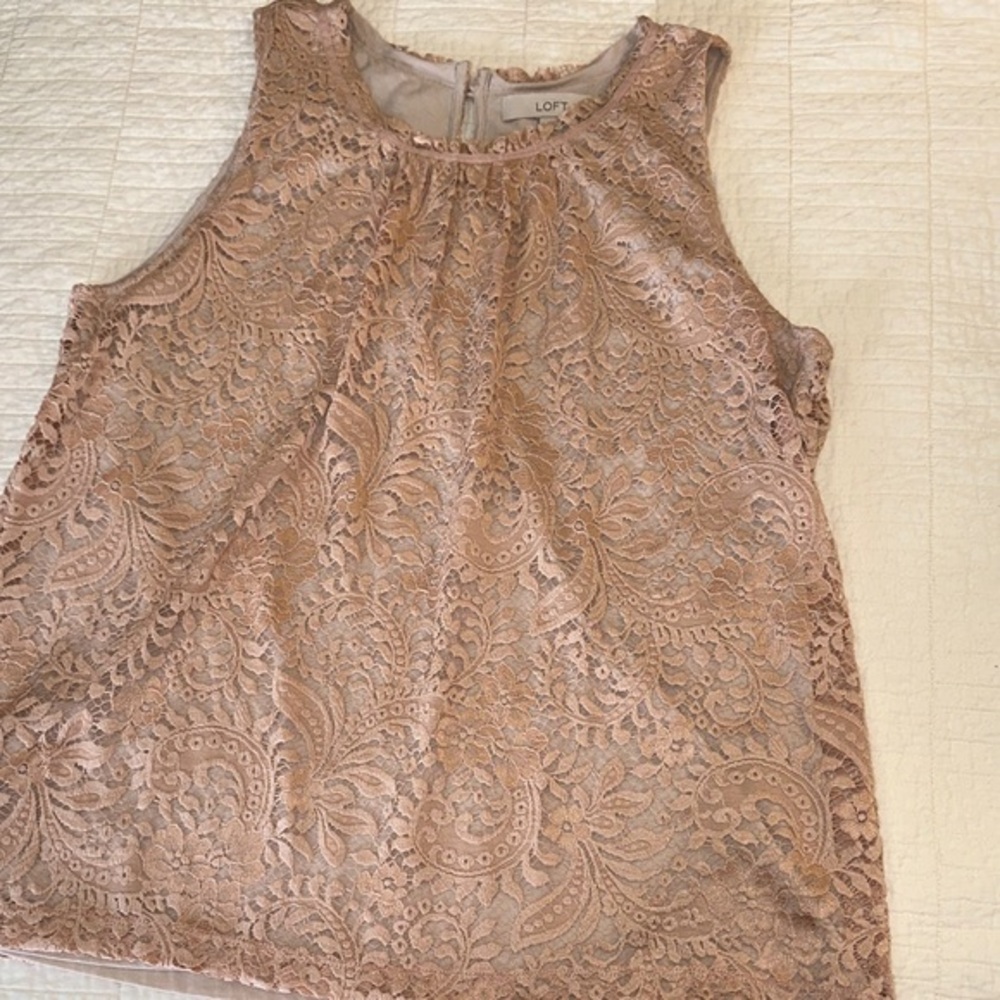 LOFT Large Lace Sleeveless Blouse Dusty Rose Like New